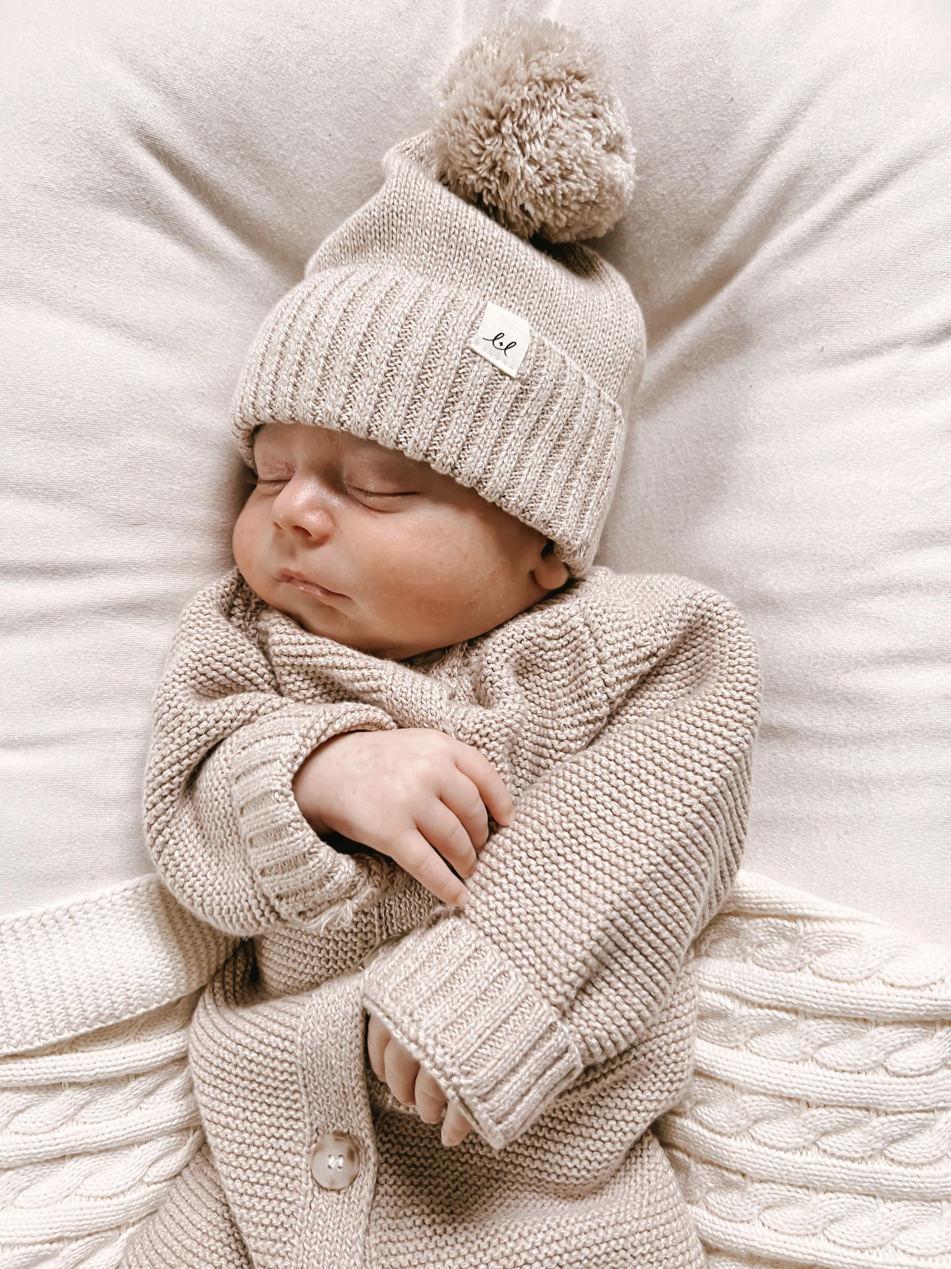 Luna + Luca Pom Beanie - Heather Beige | Luna + Luca