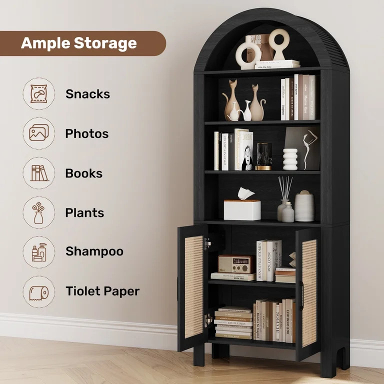 CQSXDA 71" Tall Arched Bookcase with Storage, Mid-Century Modern 6-Tier Arch Cabinet with Door an... | Walmart (US)