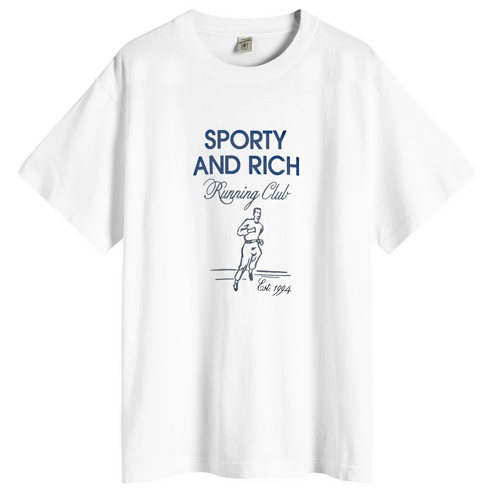 Sporty & Rich Running Man T-Shirt in White/Navy, Size Medium | END. Clothing