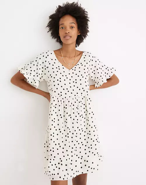 Lightspun Ruffle-Sleeve Babydoll Dress in Dot Toss | Madewell
