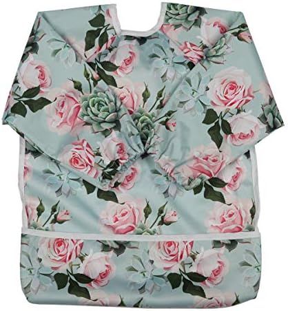 Baby Bib Sleeved Shirt with Pocket 1-3 Years Old Painting for Gilrs (Succlent Roses) | Amazon (US)