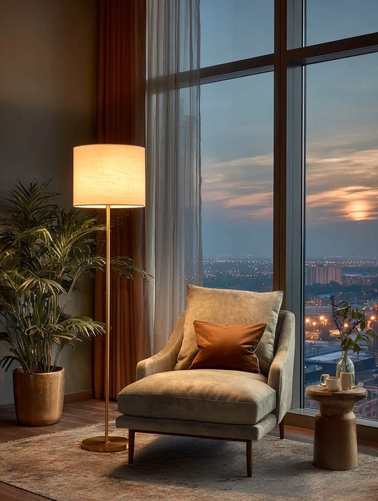 One of the biggest mistakes people make in home decor is relying only on harsh overhead lighting.

Beautiful homes are not created with one ceiling light. They are created with layered lighting. And layered lighting completely changes the mood, warmth, and even the outside view from your home.

If you have gorgeous windows, a city skyline view, a garden view, or even soft evening light coming into your home, harsh overhead lighting can instantly flatten the atmosphere and kill the beauty outside your windows. That is why designers rely heavily on floor lamps, table lamps, sconces, and soft lighting placed throughout a room.

A floor lamp like this instantly creates warmth, depth, and calm energy while allowing the outside evening view to remain soft and visible. It turns a simple corner into a luxury hotel-inspired reading space or relaxation corner.

And the combination matters. A warm gold base paired with an oversized ivory shade feels elegant even during the daytime when the lamp is not lit. At night, it creates that soft layered glow that makes a home feel luxurious and peaceful.

Floor lamps are also one of the easiest decor upgrades because they can instantly move with your lifestyle. Place one beside a lounge chair, next to a sofa, in a bedroom corner, or beside oversized curtains to completely transform the room’s atmosphere.

Explore our curated edit of elegant floor lamps and layered lighting essentials to bring warmth and luxury into your home.

#LayeredLighting #FloorLampDecor #LuxuryHomeDecor #ModernLivingRoom 

 #LTKHome