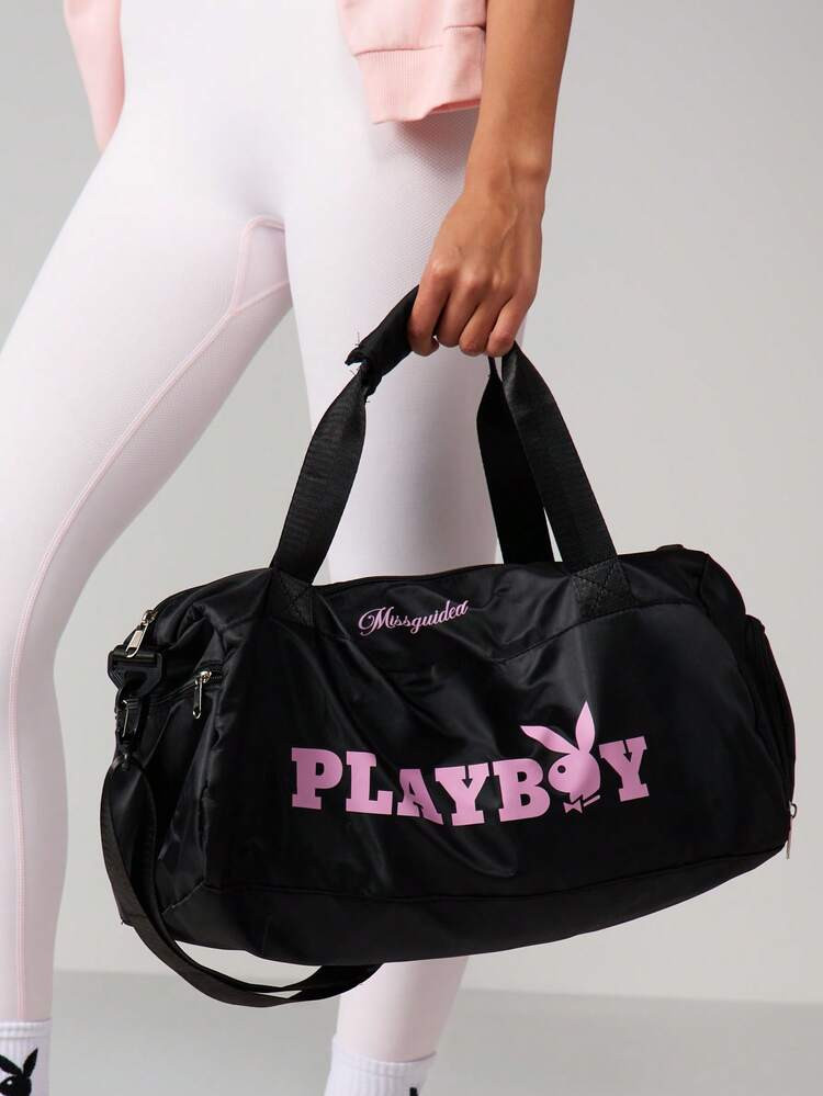 Missguided X Playboy Large Duffel Bag With Crossbody Strap And Side Compartments For Gym Travel Weekend Trips | SHEIN