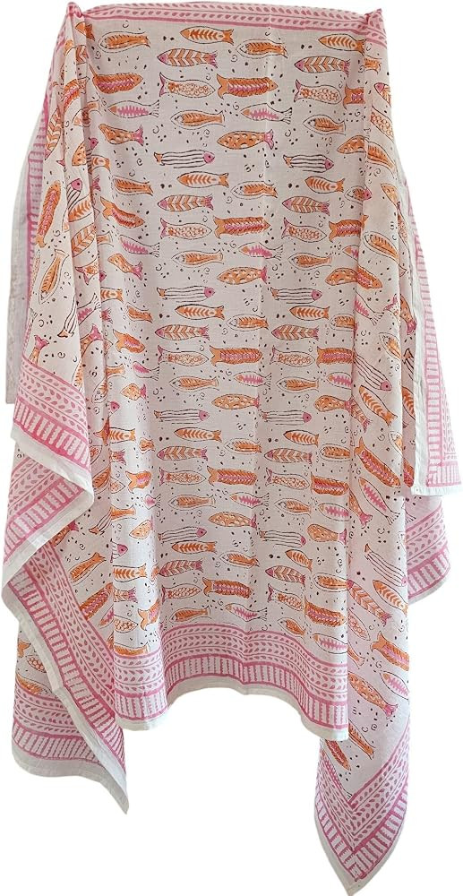 INDIANHANDICRAFT Jaipuri Paisley Fish Handblock Printed 100% Cotton Pareo Sarong for Women, Size ... | Amazon (US)