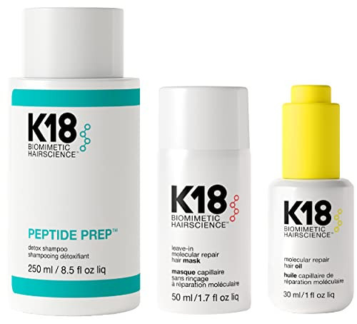K18 Detox & Repair Bundle - Leave-In Repair Hair Mask, 4-Minute Speed Treatment(50ml), Color Safe Detox Clarifying Shampoo (8.5oz) to remove build up, and Weghtless Hair Strengthening Oil (30ml) | Amazon (US)