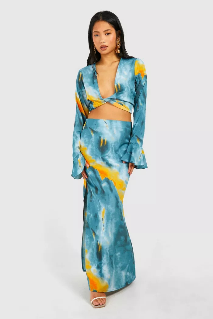 Petite Marble Maxi Skirt | Boohoo.com (UK & IE)