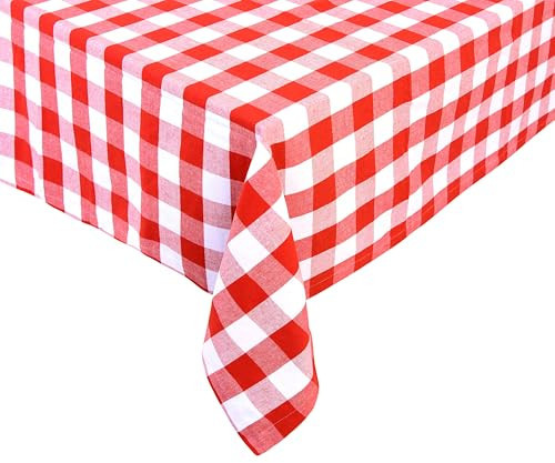 Red Cotton Tablecloth, 100% Cotton, Checkered Tablecloths, Farmhouse, Gingham Rectangle Cloth Tablecloth Heavy Duty Linen Checked Table Cover for Red Picnic Kitchen Dining 63x84 Red and White | Amazon (US)