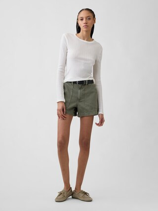4" High Rise Soft Denim Utility Shorts | Gap Factory