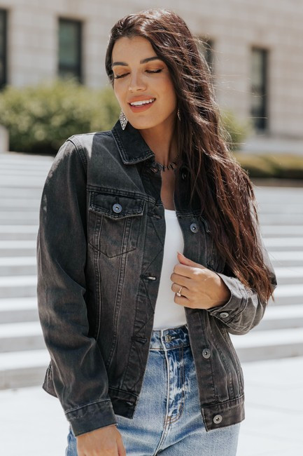 Zoey Classic Washed Black Semi-Fitted Denim Jacket | Magnolia Boutique