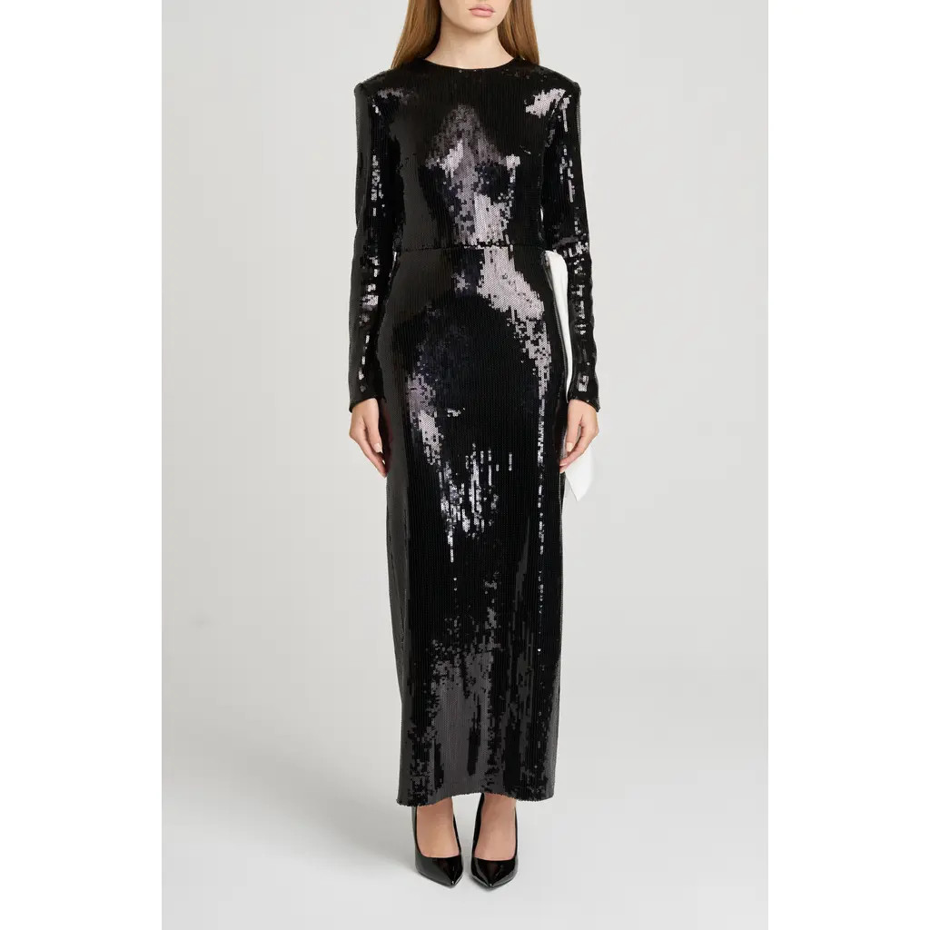 WAYF Charlize Sequin Side Bow Long Sleeve Maxi Dress in Black at Nordstrom Rack, Size Small | Nordstrom Rack