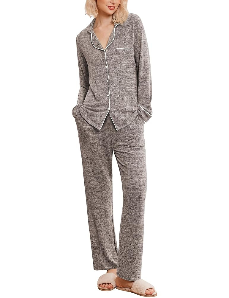 Ekouaer Women's Pajama Sets Long Sleeve Sleepwear Comfy Button Down Nightwear Long Pants Pjs Loun... | Amazon (US)