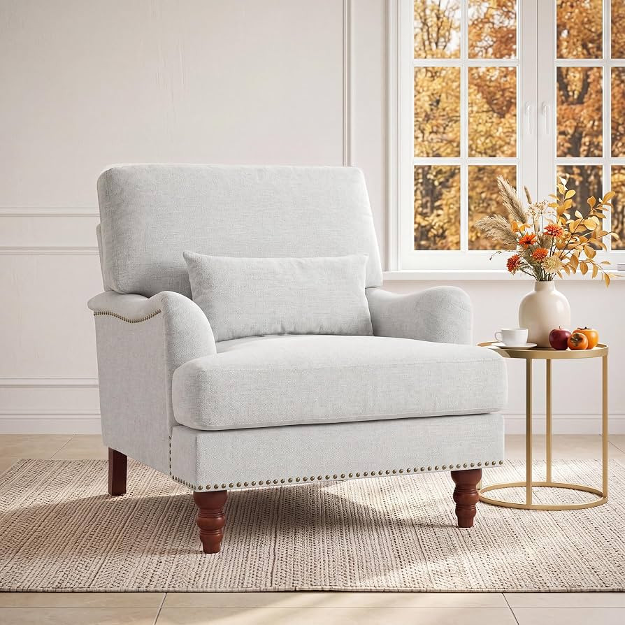 Mid-Century Modern Accent Chair with Lumbar Pillow, Ash Grey, 1 Pack | Amazon (US)
