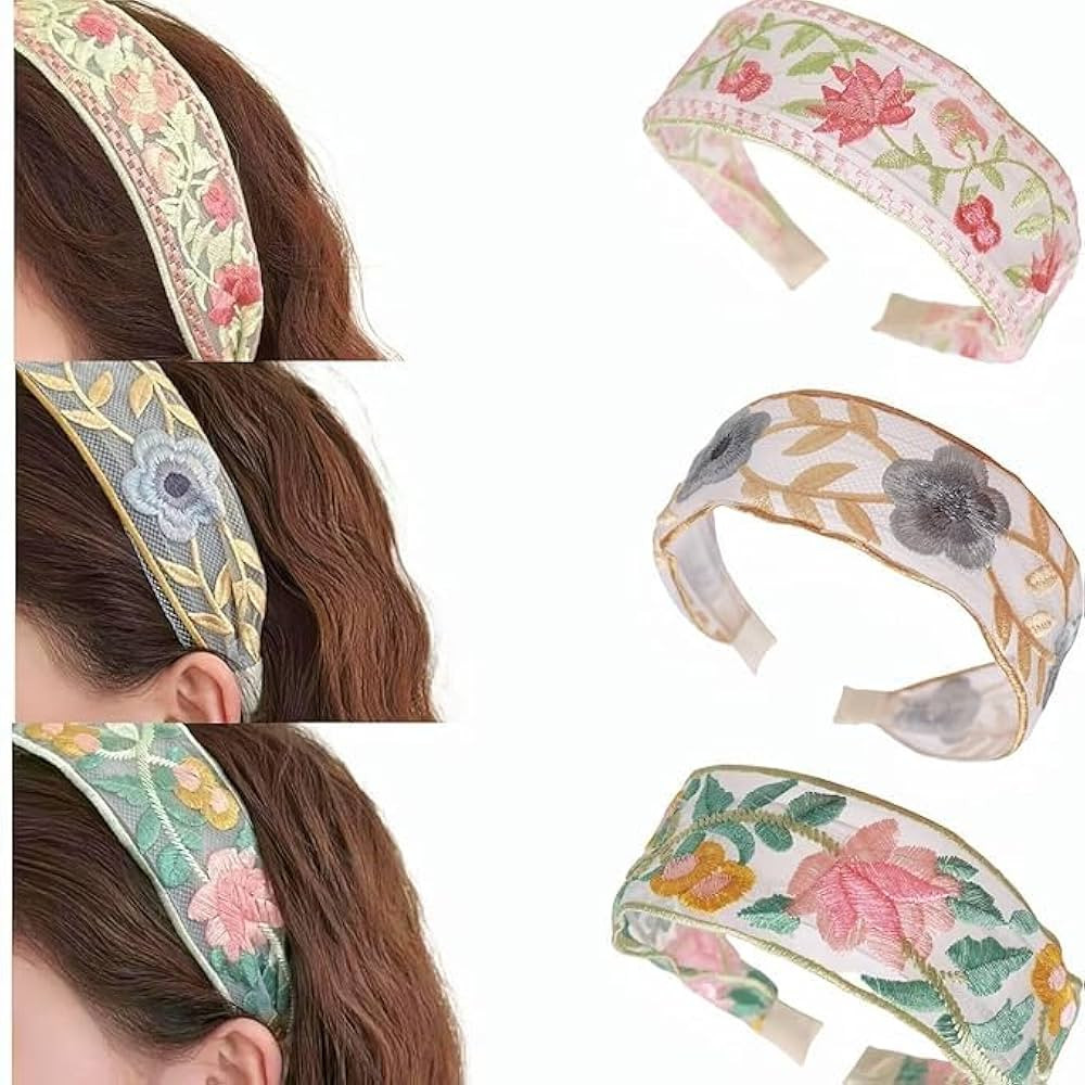 2~3-Pack Boho Floral Embroidered Headbands for Women 2025 - Summer Fashion Accessories (pink&yell... | Amazon (US)