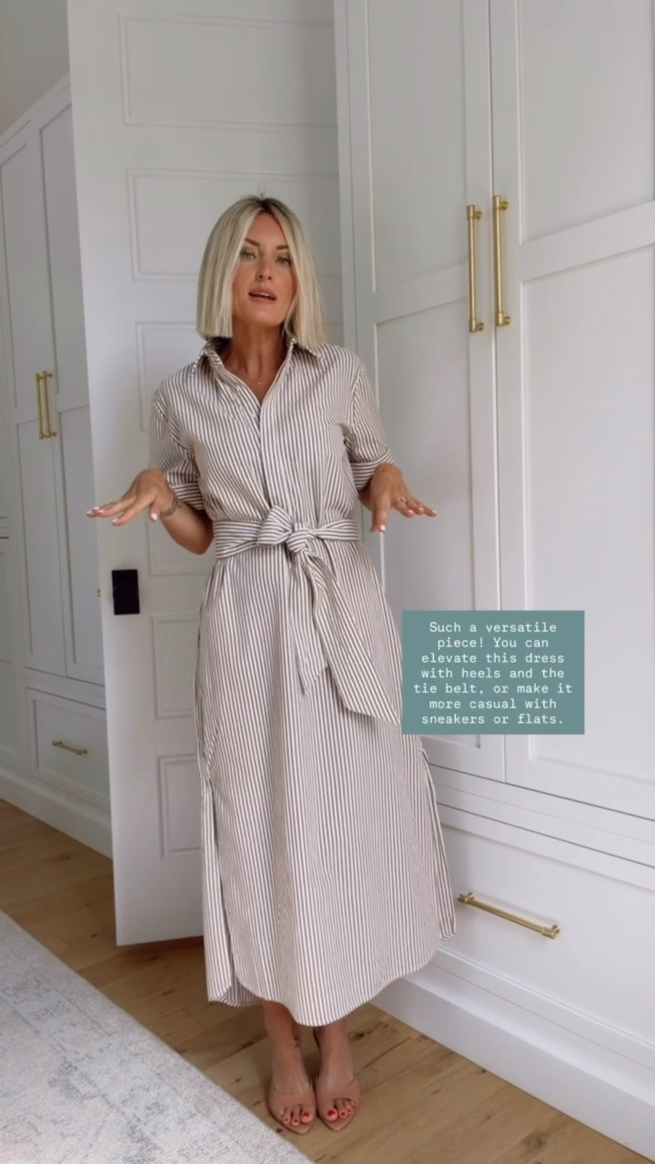 Such an easy dress from @Tuckernuck that does it all! Dress it up or down with heels or flats, and the buttons are functional as well. Wearing XS #tuckernuckpartner

Loverly grey, brown striped button down dress, Tuckernuck midi dress, tie waist brown dress, workwear for women

#LTKWorkwear