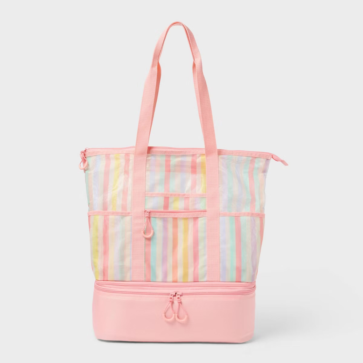 Beach Tote Bag with Zipper Bottom Pink Multi Stripe - Sun Squad™ | Target