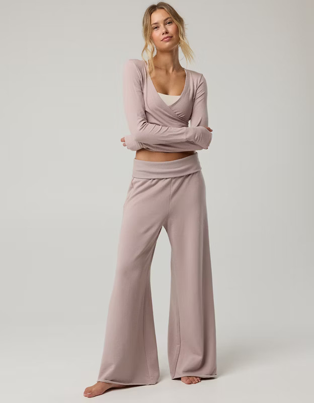 OFFLINE By Aerie OTT Fleece Super Wide Leg Foldover Pant | Aerie