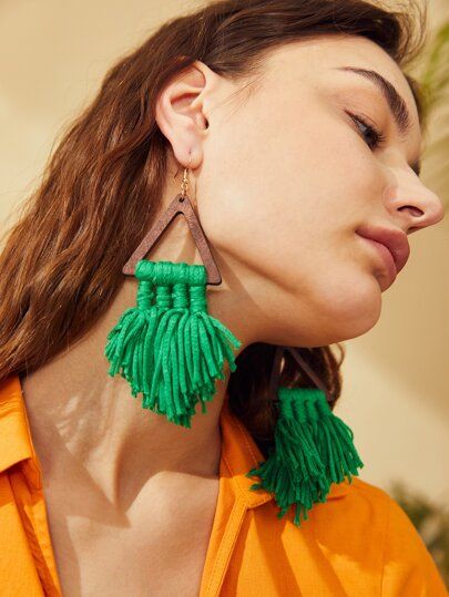 Geometric & Tassel Drop Earrings | SHEIN