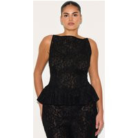 Plus Black Sheer Lace Peplum Sleeveless Top | PrettyLittleThing US