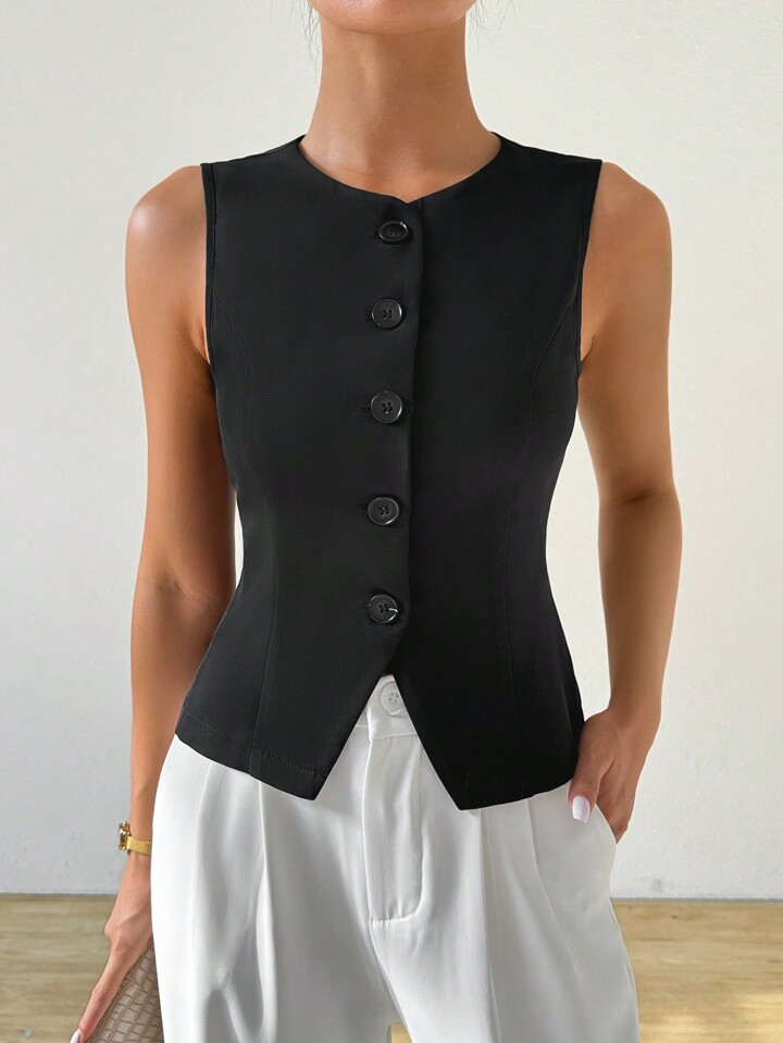 SHEIN Privé Women's Basic Solid Color Sleeveless Blazer For Daily Wear4.50(10) | SHEIN