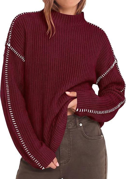 BTFBM Womens Oversized Sweaters Contrast Chunky Knit Sweater | Amazon (US)