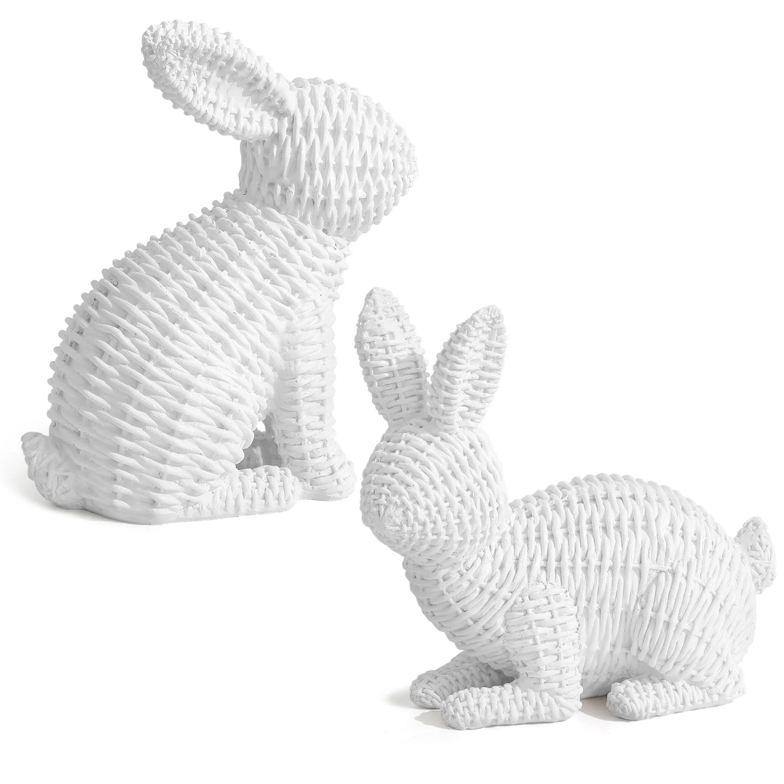 Ayieyill 2 Pcs Easter Rabbit Decor, Easter Rattan Bunny Resin Ornaments for Home Courtyard Tablet... | Walmart (US)