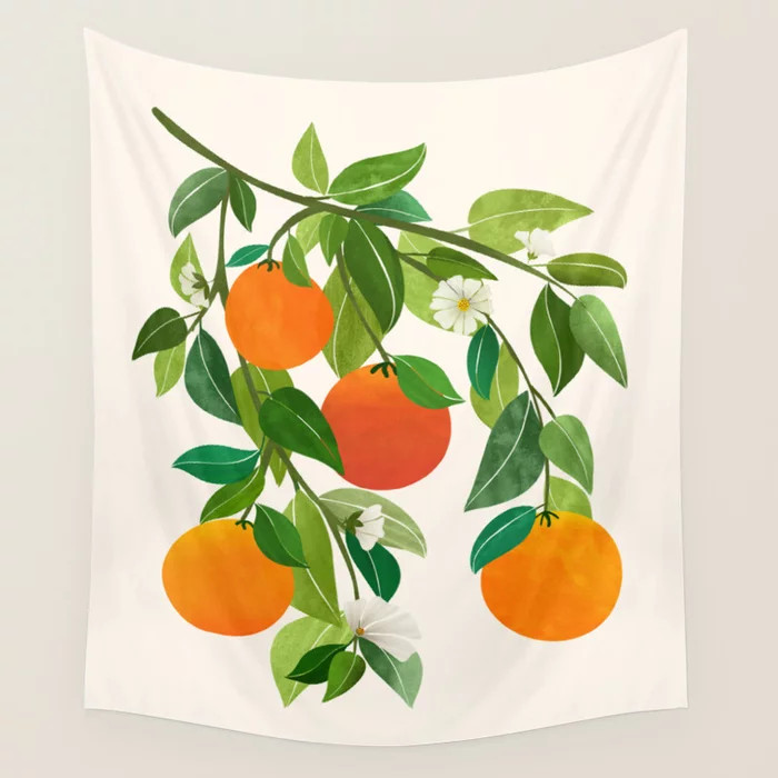 Oranges and Blossoms Tropical Fruit Painting Wall Tapestry by Modern Tropical | Society6