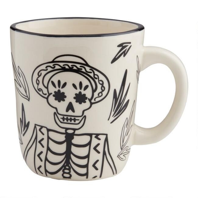 White and Black Day Of The Dead Male Skeleton Mug | World Market