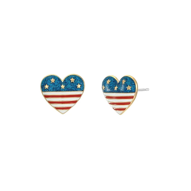 Way to Celebrate Americana Patriotic Heart Stud Earrings | Walmart (US)