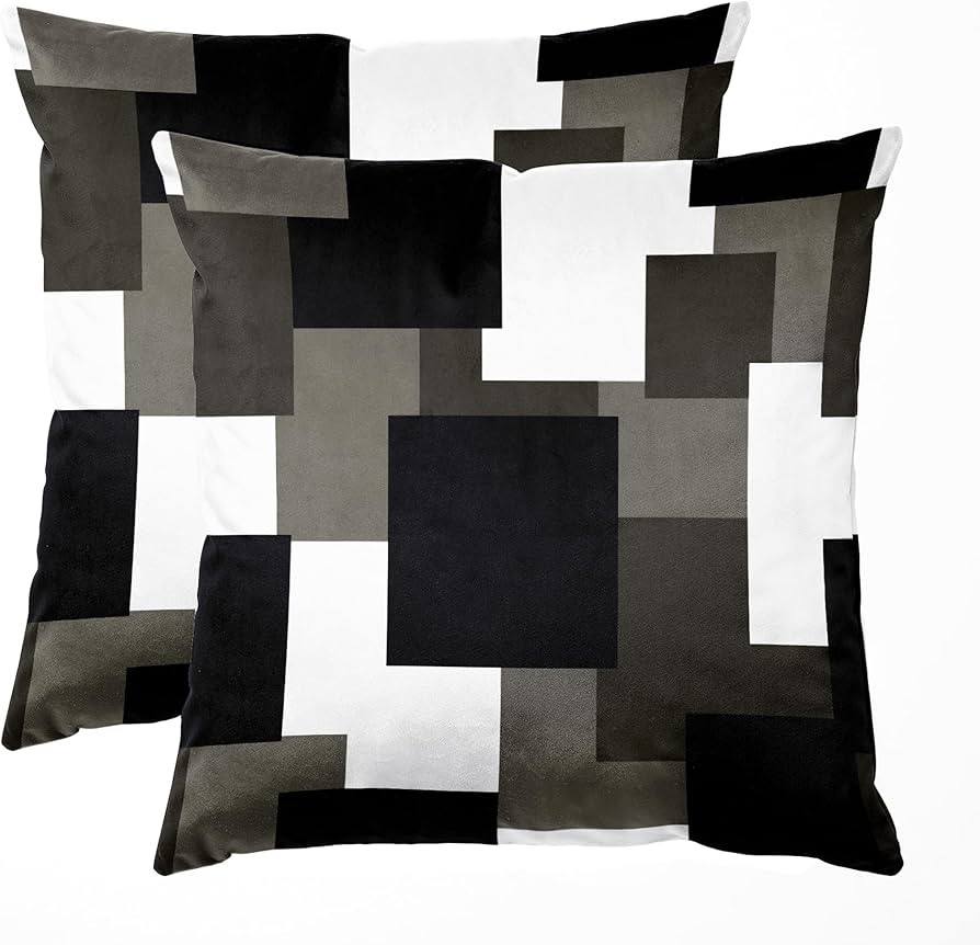 Black Grey Throw Pillow Covers, 16x16 Inches Set of 2 Modern Abstract Geometric Pillowcase, Black... | Amazon (US)