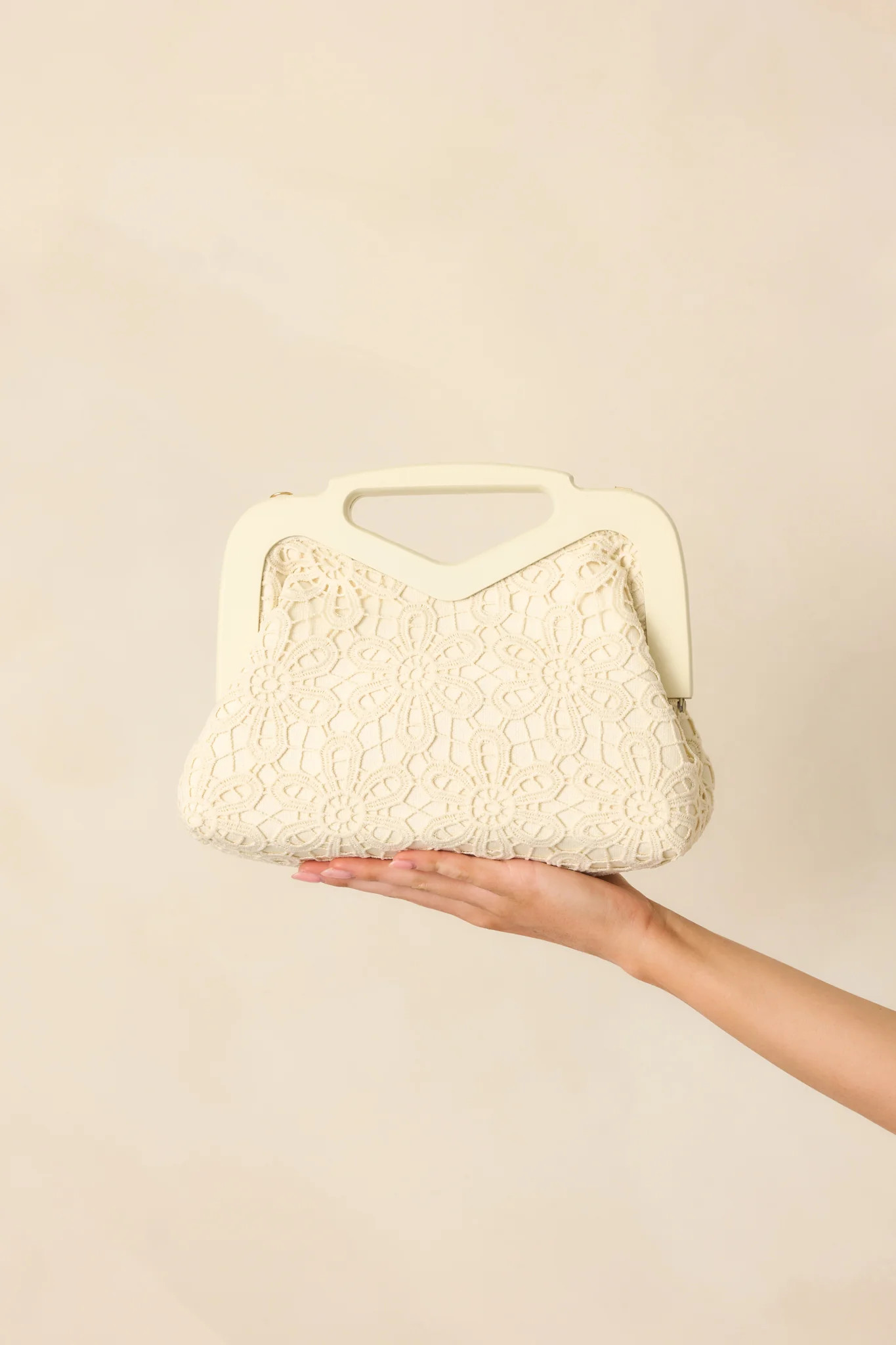 Matching The Vibe Ivory Lace Embroidered Handbag | Red Dress