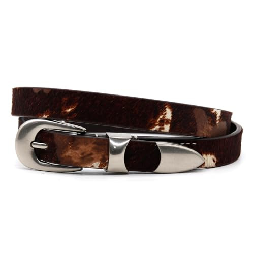 Cow Hair Leather Belt for Women, Pin Buckle Jeans Dress Belt, in Animal Print Trendy Ladies Slim Waistband(25mm),Brown,115CM/45.3'' | Amazon (US)