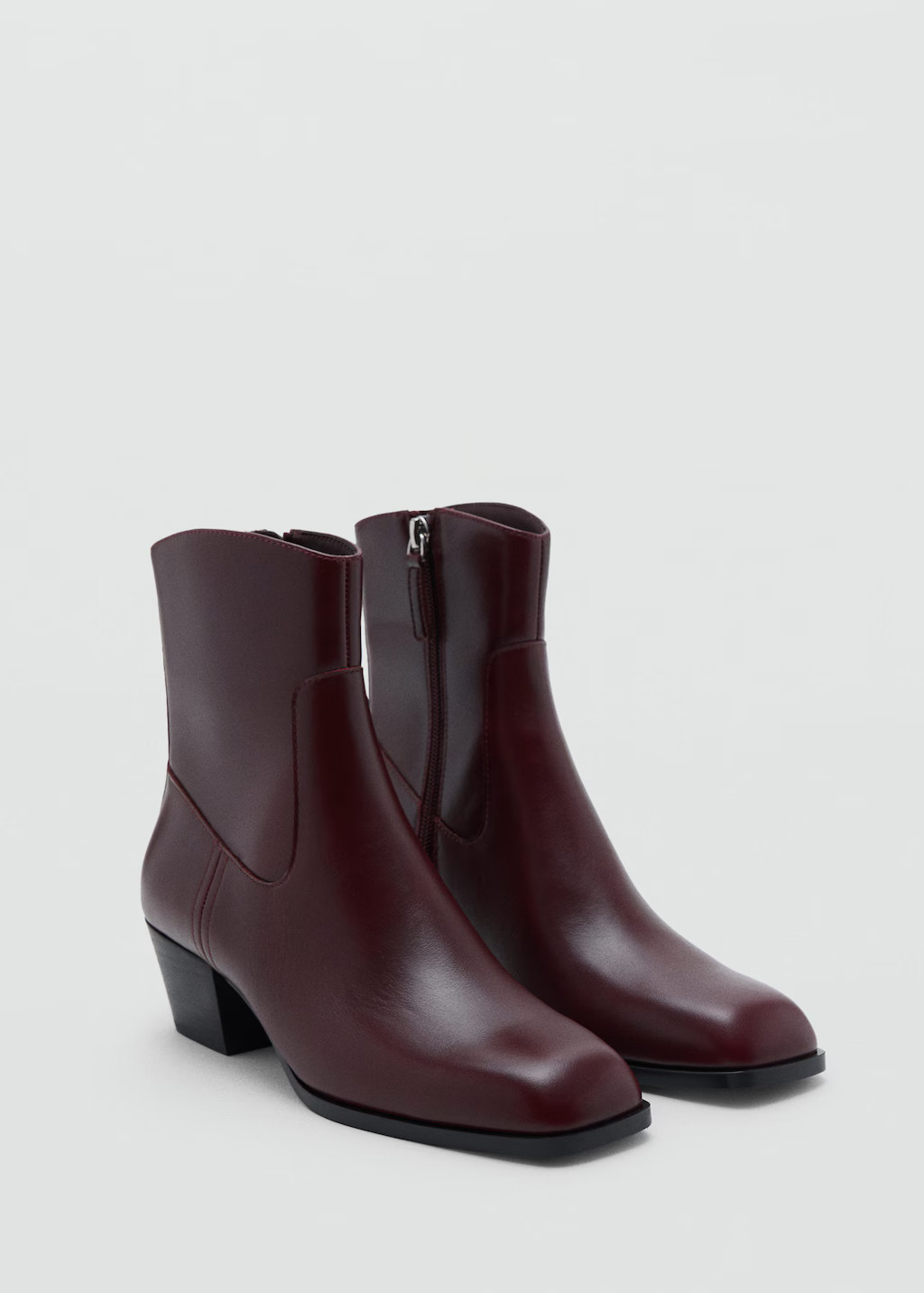 Squared toe leather ankle boots burgundy - Woman - 4 - MANGO | MANGO (UK)