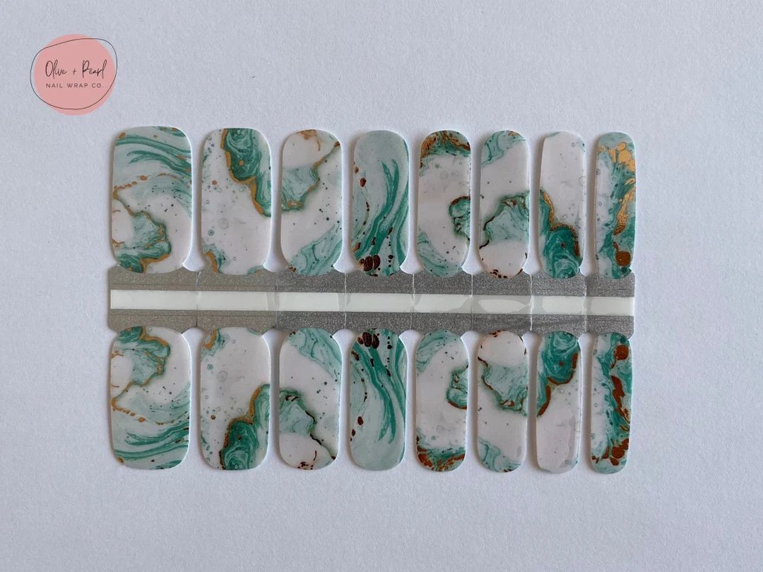 Jade Gold Marble Nail Wraps Nail Polish Sticker Nail Strips - Etsy Canada | Etsy (CAD)