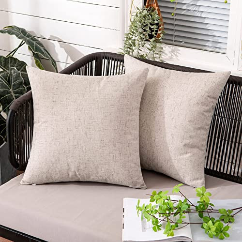 MIULEE Pack of 2 Outdoor Throw Pillow Covers Waterproof Decorative Soft Pillowcases Linen Farmhouse Square Cushion Shams for Patio Balcony Couch Garden 20x20 Inch，Beige | Amazon (US)