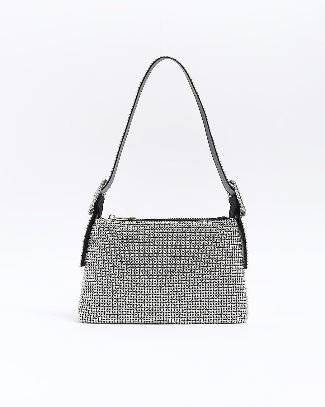 Silver embellished buckle shoulder bag | River Island (UK & IE)
