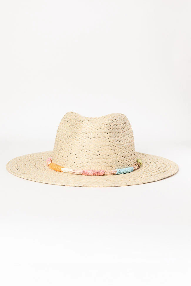 Natural Multi Color Roped Band Straw Hat | Pink Lily