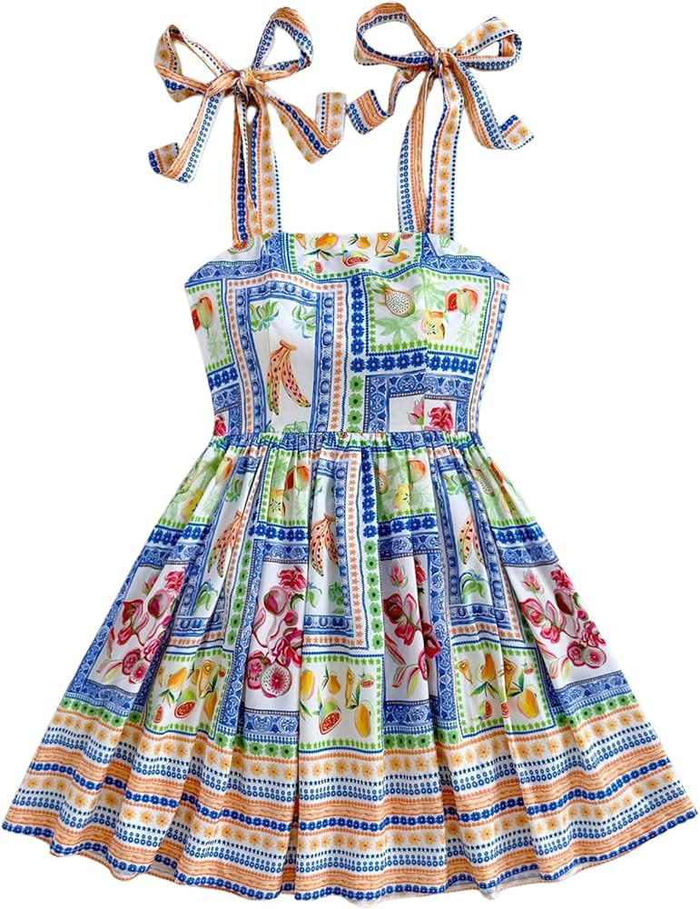 Floerns Women's Summer Floral Print Tie Shoulder Cami Dress Flare Hem Boho Mini Dress | Amazon (US)