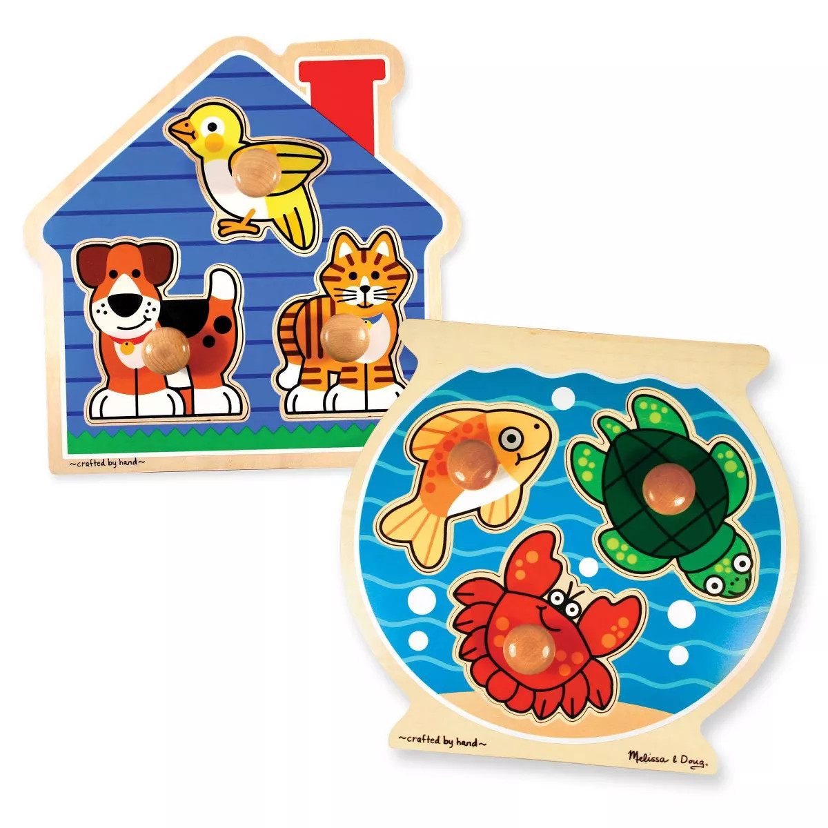 Melissa & Doug Animals Jumbo Knob Wooden Puzzles Set - Fish and Pets 6pc | Target