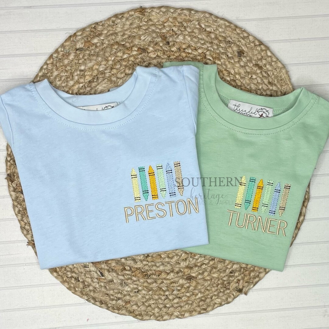 Back to School Crayon Line Personalized Embroidered Shirt/dress/romper/bubble - Etsy | Etsy (US)