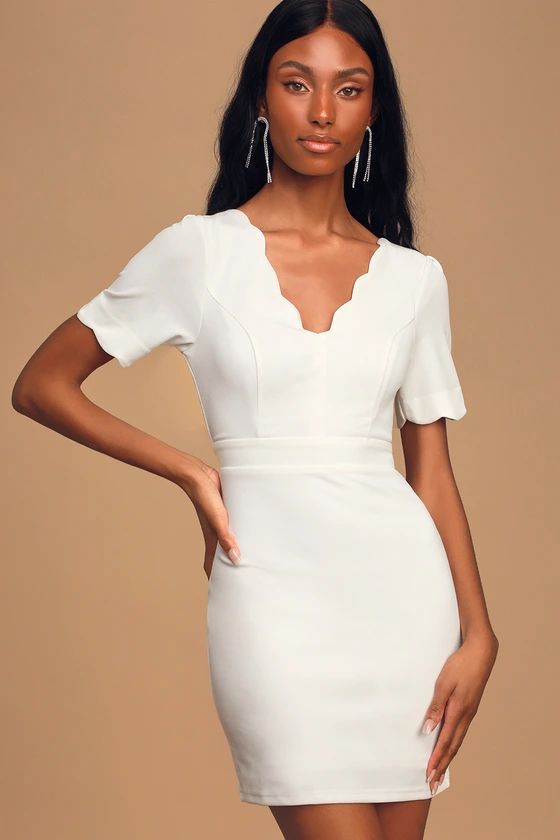 Truer Words White Scalloped Short Sleeve Bodycon Dress | Lulus (US)