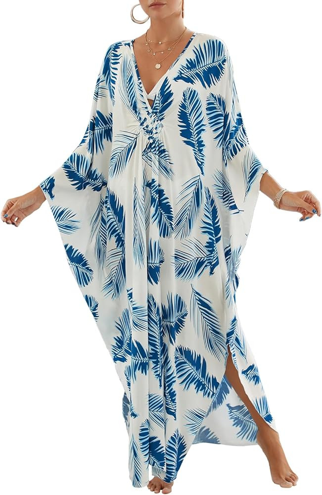 cthseie Women Animal Print Kaftan Dresses Plus Size Swimsuit Coverup Summer Bathing Suit Caftan L... | Amazon (US)