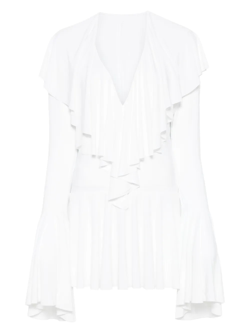 Norma Kamali long-sleeve Deep V-neck Mini Dress  | White | FARFETCH UK | Farfetch Global