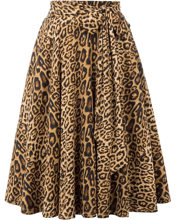 Belle Poque Womens Skirts below Knee Length High Waisted Leopard Skirt A Line with Pockets | Amazon (US)