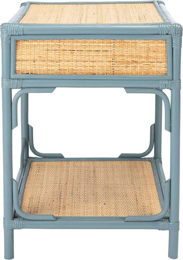 SAFAVIEH Home Collection \u2013 Roya Blue Grey & Natural Nightstand with Drawer & Shelf, Coastal ... | Amazon (US)