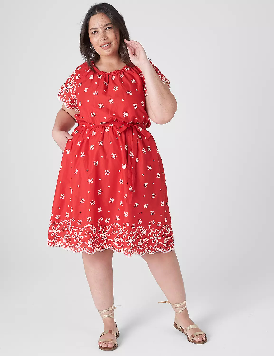 Cap-Sleeve Ruched Fit & Flare Dress | LaneBryant | Lane Bryant (US)