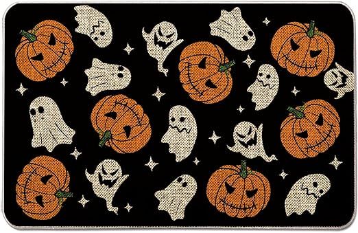 Halloween Door Mat Outdoor Rug Ghost Pumpkins Doormat Halloween Rugs Farmhouse Decor Home Kitchen... | Amazon (US)