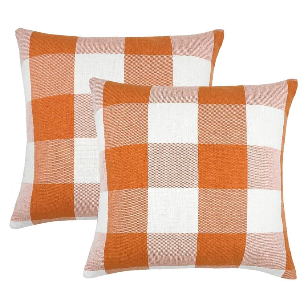 4TH Emotion Set of 2 Farmhouse Buffalo Check Plaid Throw Pillow Covers Cushion Case Polyester Lin... | Amazon (US)