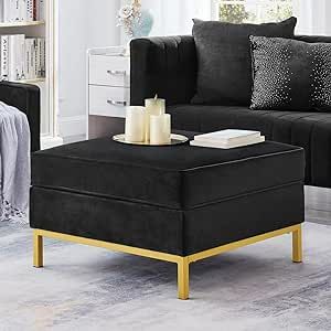 24KF Mid-Century Modern Upholstered Square Sofa Ottoman with Metal Base, upholstered Velvet Padde... | Amazon (US)