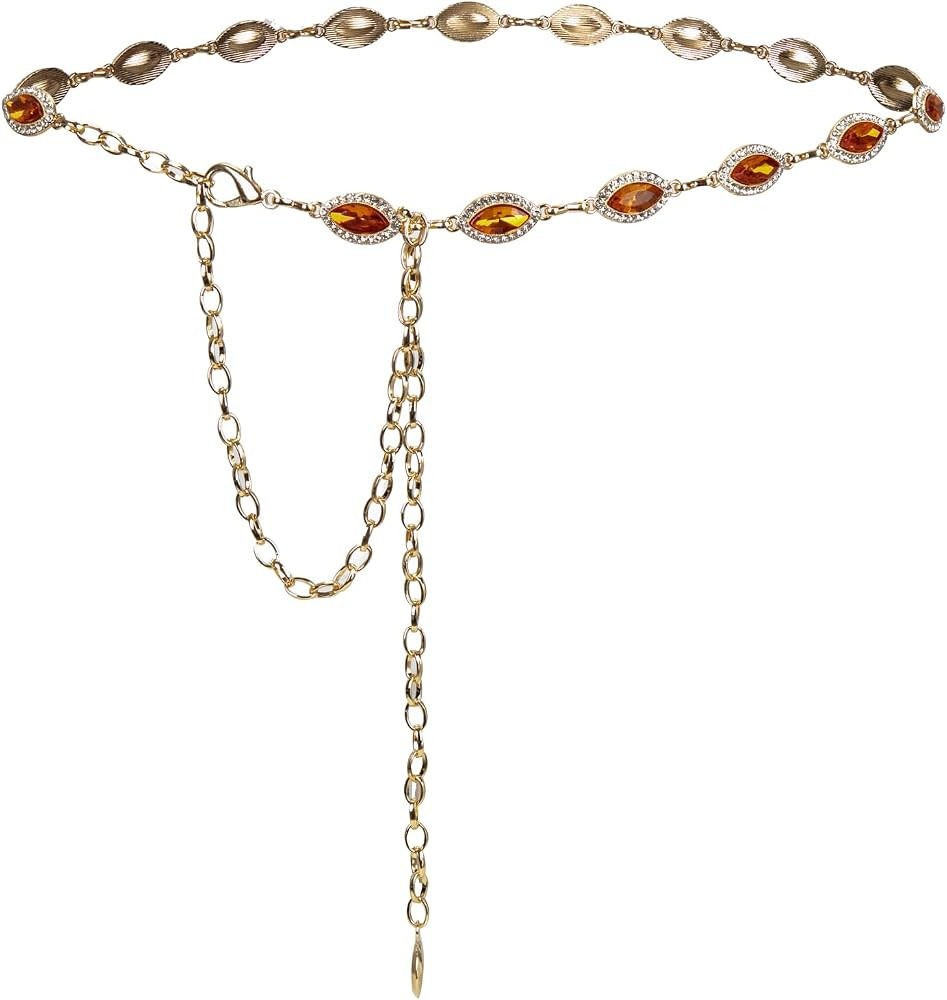 ILuvatar Green Glass Diamond Chain Belt - Metal Women's Western Style Dress Belt | Amazon (US)