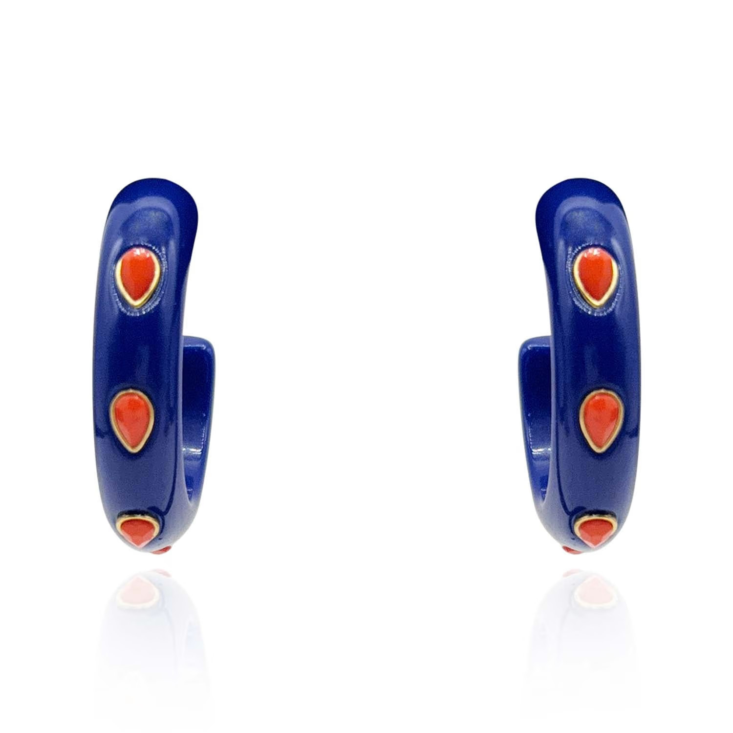 Navy Resin Hoop Earrings With Faceted Coral Glass Pear Stones | Wolf & Badger